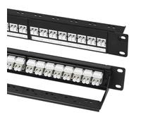 Duogalia Paquete de 2 paneles de conexión de fibra de montaje en rack de 1U con 24 acopladores de fibra multimodo LC-OM1/OM2 Jack Keystone modular (tornillos de rack incluidos)