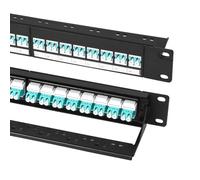 Duogalia Paquete de 2 paneles de conexión de fibra de montaje en rack de 1U con 24 acopladores de fibra multimodo LC-OM3/OM4 Keystone Jack modular (tornillos de rack incluidos)