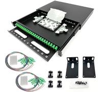 Duogalia SC-APC Simplex Monomodo 24 puertos Caja de montaje en rack con bandeja de empalme de fibra (diseño tipo cajón, incluye 1,2 metros de coleta y 24 acopladores)