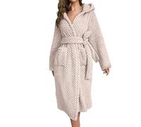 Duohropke Albornoz de piqué para mujer, de rizo, toalla de sauna, albornoz de piqué de rizo, tallas grandes, vestido de rizo, mullido, bata de algodón ligero y forro polar, caqui, Talla única