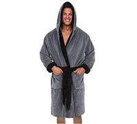 Duohropke Albornoz para hombre de rizo de algodón, talla grande, con capucha, largo hasta la rodilla, para sauna, gris., 4XL