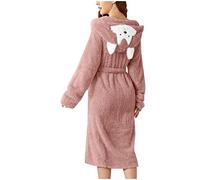Duohropke Albornoz para mujer, suave y cálido, largo, bata de casa, tejido de rizo, forro polar, con bolsillos, kimono, bata, albornoz de sauna, ligero, para mujer, robe, albornoz de mañana, Rosa., S