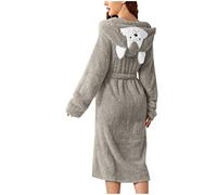 Duohropke Albornoz para mujer, suave y cálido, largo, bata de casa, tejido de rizo, forro polar, con bolsillos, kimono, bata, albornoz de sauna, ligero, para mujer, robe, albornoz de mañana, gris, S