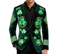Duohropke Blazer Chaqueta de fiesta para hombre, chaqueta de fiesta del Día de San Patricio, deportiva, traje de trébol irlandés, corte ajustado, elegante, parte superior festiva, fiesta, carnaval