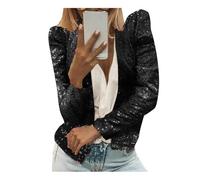 Duohropke Blazer de lentejuelas para mujer con purpurina, manga larga, corte ajustado, chaqueta de lentejuelas, elegante, corta, monocolor, abrigo para adolescentes, niñas, ropa de calle, fiesta
