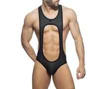 Duohropke Body de hombre sexy para lucha libre, corte ajustado, ropa interior, mono de una pieza, camiseta deportiva, brillante, sedoso, transpirable, de leotardo, Negro , XXL