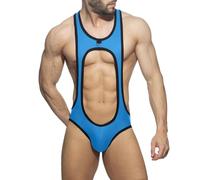 Duohropke Body de hombre sexy para lucha libre, corte ajustado, ropa interior, mono de una pieza, camiseta deportiva, brillante, sedoso, transpirable, de leotardo, azul, M