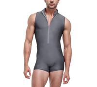 Duohropke Body deportivo para hombre, de una pieza, moldeador de compresión, sin mangas, corte ajustado, moldeador de cuerpo, gimnasio, yoga, gimnasia, gris, M