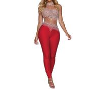 Duohropke Body para mujer, transparente, con hombros descubiertos, sexy, lencería, con corte de malla, mono de última tentación, traje de encaje jacquard, cuerpo entero, una pieza, ropa erótica, rojo