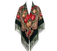 Duohropke Bufanda para mujer con borla, flecos, pañuelo para la cabeza, bufanda retro, diseño floral, poncho, estilo étnico, bufanda tradicional para reuniones especiales y excursiones de ocio