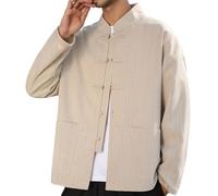 Duohropke Camisa china para hombre camisa tradicional artes marciales Kung Fu Tai Chi Wushu Clásico Tangzhuang estilo manga larga chaqueta de entrenamiento uniforme cárdigan primavera otoño ocio ropa