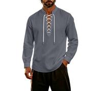 Duohropke Camisa de lino para hombre de manga larga, camisa de tiempo libre, camisa Ghillie Kilt Camisa medieval, camisa tradicional retro con cordones, camisa vikinga, camisa pirata, renacentista