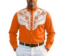 Duohropke Camisa de manga larga para hombre, camisa vaquera, camisa occidental, retro, estilo occidental, camisas de manga larga, camisa medieval, cuello alto, informal, con botones, cuello de solapa