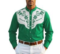 Duohropke Camisa de manga larga para hombre, camisa vaquera, camisa occidental, retro, estilo occidental, camisas de manga larga, camisa medieval, cuello alto, informal, con botones, cuello de solapa