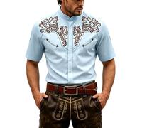 Duohropke Camisa occidental de manga corta para hombre, disfraz de vaquero, camisa de manga corta occidental con bordado floral en los hombros, camisas medievales, camisa de fiesta festiva para