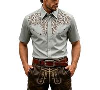 Duohropke Camisa occidental de manga corta para hombre, disfraz de vaquero, camisa de manga corta occidental con bordado floral en los hombros, camisas medievales, camisa de fiesta festiva para