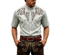 Duohropke Camisa occidental de manga corta para hombre, disfraz de vaquero, camisa de manga corta occidental con bordado floral en los hombros, camisas medievales, camisa de fiesta festiva para