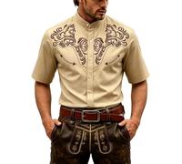 Duohropke Camisa occidental de manga corta para hombre, disfraz de vaquero, camisa de manga corta occidental con bordado floral en los hombros, camisas medievales, camisa de fiesta festiva para