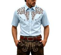 Duohropke Camisa occidental de manga corta para hombre, disfraz de vaquero, camisa de manga corta occidental con bordado floral en los hombros, camisas medievales, camisa de fiesta festiva para