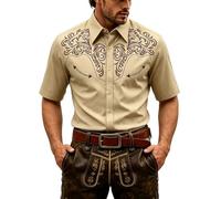 Duohropke Camisa occidental de manga corta para hombre, disfraz de vaquero, camisa de manga corta occidental con bordado floral en los hombros, camisas medievales, camisa de fiesta festiva para
