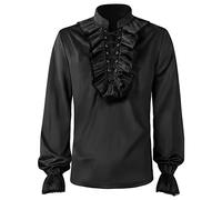 Duohropke Camisa pirata para hombre, camisa colonial, renacimiento, poeta, volantes, camisa steampunk, vampiro, disfraz gótico, 02 negro., XXL