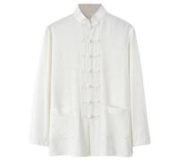 Duohropke Camisas chinas para hombre Tangzhuang - Disfraces tradicionales Artes Marciales Kung Fu Tai Chi Traje Uniforme Manga Corta Ropa de abrigo Chaqueta Ropa de verano, Blanco, M