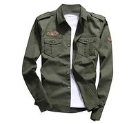 Duohropke Camisas de safari para hombre, chaqueta de aviador de manga larga, camisas militares, combate, chaqueta táctica, cargo, camisa de senderismo, chaqueta de estrategia militar, camisa para