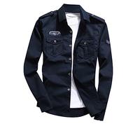 Duohropke Camisas de safari para hombre, chaqueta de aviador de manga larga, camisas militares, combate, chaqueta táctica, cargo, camisa de senderismo, chaqueta de estrategia militar, camisa para
