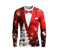 Duohropke Camisas navideñas para hombre manga larga suéter de Navidad festivas cuello vuelto Navidad camisa casual feo Merry Christmas camiseta motivo navideño estampado traje de Navidad, rojo, XL
