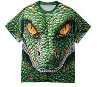 Duohropke Camiseta con estampado de serpiente 3D para hombre y mujer, cuello redondo, informal, manga corta, camiseta deportiva para exteriores, camiseta básica diseñada, verde, XS