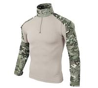 Duohropke Camiseta militar para hombre, camiseta táctica, camiseta de combate, ajustada, manga larga, camuflaje, paintball, airsoft, militar, uniforme militar, caqui, XXL