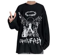 Duohropke Camiseta para mujer Y2k Sudadera Grunge Angels Oversize Shirt Japón Harajuku Pastel Gótico Tshirts Linda Ropa Techwear Hip Hop Streetwear Vintage Estampado Tops de gran tamaño, Negro , 5XL