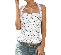 Duohropke Camiseta sin mangas para mujer Y2k Polka Dot Crop Tops Verano Slim Fit Tops Elegante Vintage Puntos Camiseta Básica sin Mangas Blusas Top Camisola Camisola Camisola Ropa Interior Going Out