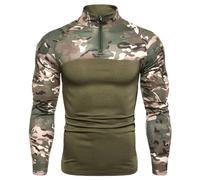 Duohropke Camiseta táctica de manga larga de 1/4 para hombre, estilo militar, con bolsillos, airsoft, ropa de exterior, para caza, camping, senderismo, verde, M