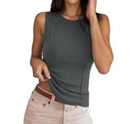 Duohropke Camisola para mujer acanalada Slim Fit Tank Top Camiseta interior con cuello redondo Verano Casual Camisas de secado rápido Verano Yoga Camiseta Sentada para Entrenamiento Jogging Sporttop