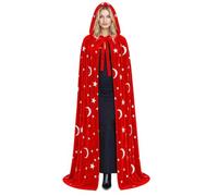 Duohropke Capa para adultos, luna y estrellas, túnica, abrigo con capucha, sudadera larga para Navidad, Halloween, unisex, cosplay, disfraz de príncipe, cloak, medieval, disfraz LARP, rojo, L