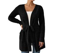 Duohropke Cárdigan de mujer de manga larga con vendaje, suelto, informal, chaqueta de entretiempo ligera, suave y fina, chaqueta de punto para mujer, chaqueta fina, ropa exterior, Negro , L