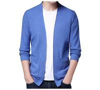 Duohropke Cárdigan de punto fino para hombre con cuello en V y tira de botones, chaqueta de punto grueso, chaqueta de entretiempo, chaqueta cálida, corte ajustado, invierno otoño, azul cielo, XXXXL