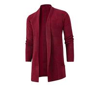 Duohropke Cárdigan para hombre con capucha larga ligera deportiva ropa de calle chaqueta voladora de punto fino chaqueta de verano primavera de punto de manga larga chaqueta de camisa asiática, rojo,