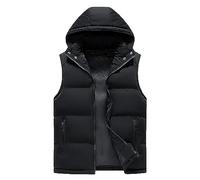 Duohropke Chaleco acolchado para hombre, chaleco acolchado para exteriores, chaleco de plumón negro, con capucha, chaleco deportivo, chaqueta de entretiempo para hombre, chaqueta de plumas sin mangas,