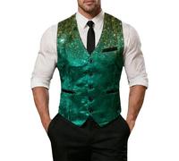Duohropke Chaleco brillante para hombre, traje de lentejuelas, traje de discoteca, fiesta, carnaval, disfraz, cuello en V, sin mangas, chaleco de lentejuelas, chaqueta de Nochevieja para bodas