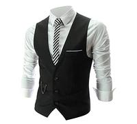 Duohropke Chaleco casual para hombre de boda chaleco de traje para hombre de negocios ocio boda chaleco cuello en V sin mangas chaqueta estrecha chaleco, Negro , M
