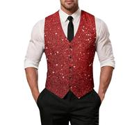 Duohropke Chaleco con purpurina para hombre, con lentejuelas brillantes, cuello en V, chaleco de Nochevieja, lentejuelas, sin mangas, para discoteca, fiesta, boda, club, lentejuelas, eventos de baile