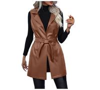 Duohropke Chaleco de cuero para mujer, chaleco de piel sintética, sin mangas, chaleco de traje con cinturón, cárdigan, cuello en V, blazers, chalecos, chaqueta de invierno, chaqueta de invierno