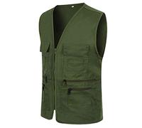 Duohropke Chaleco de hombre para exterior con muchos bolsillos, secado rápido, ligero, multifuncional, sin mangas, para caza, camping, fotografía, senderismo, safari, Verde militar., XL