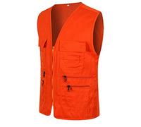 Duohropke Chaleco de hombre para exterior con muchos bolsillos, secado rápido, ligero, multifuncional, sin mangas, para caza, camping, fotografía, senderismo, safari, naranja, XL