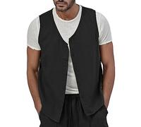Duohropke Chaleco de lino para hombre, chaleco de cárdigan superior, chaleco de verano para hombre, blusa informal, chaleco de banquet, chaleco para hombres, traje de lino, chaleco de traje, camisa de