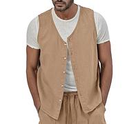 Duohropke Chaleco de lino para hombre, chaleco de cárdigan superior, chaleco de verano para hombre, blusa informal, chaleco de banquet, chaleco para hombres, traje de lino, chaleco de traje, camisa de