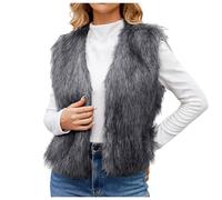 Duohropke Chaleco de peluche para mujer, sin mangas, de piel sintética, chaleco cálido para mujer, chaleco de peluche, chaleco de invierno, chaleco corto, chaleco de piel, chaqueta de piel sintética
