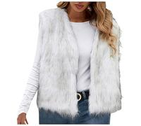 Duohropke Chaleco de peluche para mujer, sin mangas, de piel sintética, chaleco cálido para mujer, chaleco de peluche, chaleco de invierno, chaleco corto, chaleco de piel, chaqueta de piel sintética